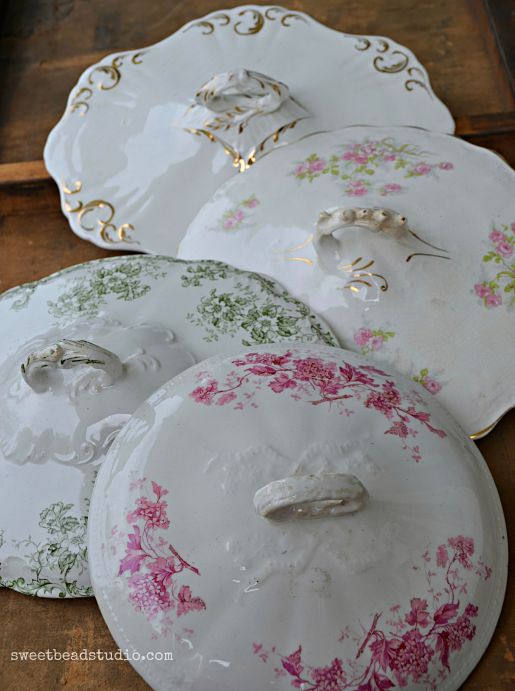 Antique china assorted lids