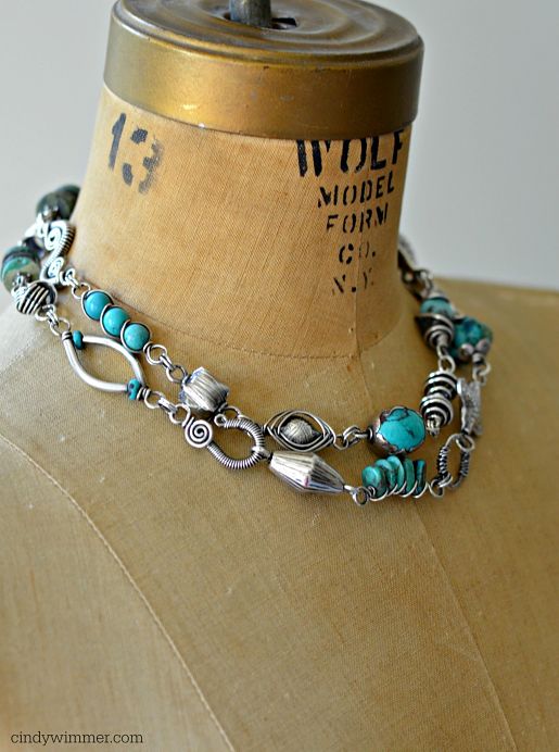 Double strand turquoise and wirework necklace by Cindy Wimmer