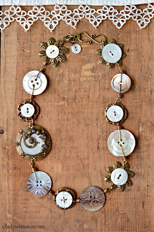 Mother of pearl wirework necklace by Cindy Wimmer