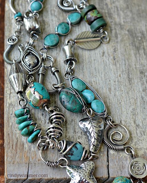 Turquoise and wire link necklace by Cindy Wimmer