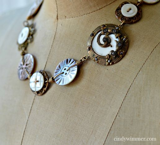 Vintage mother of pearl button necklace by Cindy Wimmer